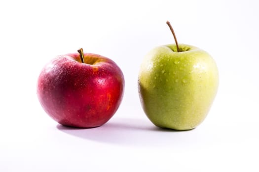 Red Green Apples Together Pair Couple Fruit Fresh Food Delciious White Isolated Background