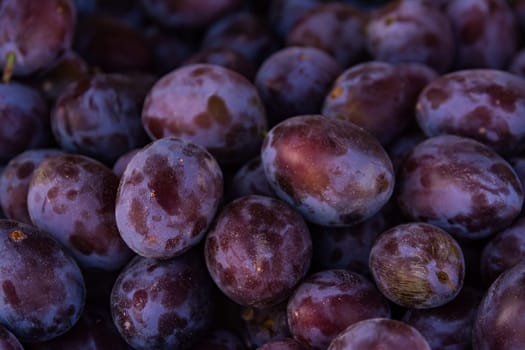 Plums Purple Fruit Bunch Market Food Texture Background