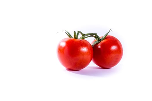 Couple Two Tomatoes Connected Stems Fresh Vegetables Cooking Ingredient Isolated White Background