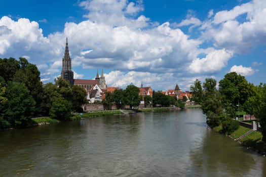 Danube River and Ulmer Münster Cathedral on Ulm Daytime Landscape