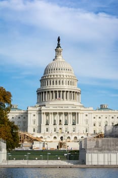 Daytime Landscape US Capitol Building Washington DC Grass Blue Sky