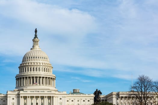 Daytime Landscape US Capitol Building Washington DC Grass Blue Sky