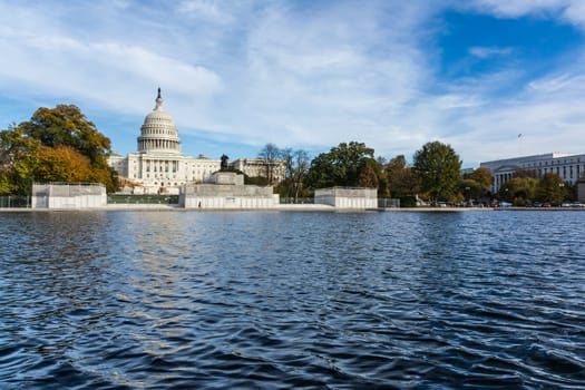 Daytime Landscape US Capitol Building Washington DC Grass Blue Sky