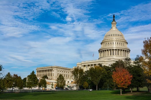 Daytime Landscape US Capitol Building Washington DC Grass Blue Sky