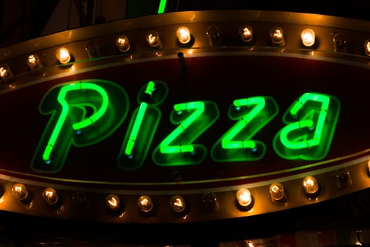 Pizza Neon Sign Green Glow Light Bulb Warm Contrast Food