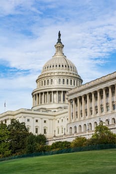 Daytime Landscape US Capitol Building Washington DC Grass Blue Sky