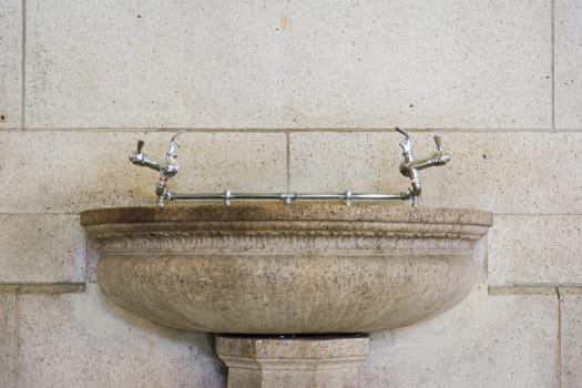 Double Water Drinking Fountain Marble Stone Indoors Interior Fixture Public