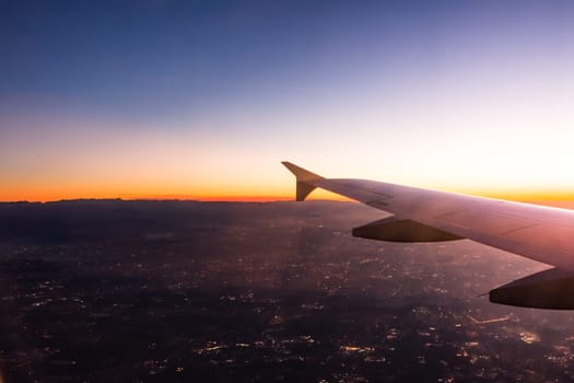 Plane Flying Travel Sunset City Lights Sunrise Sky Ground Mountains