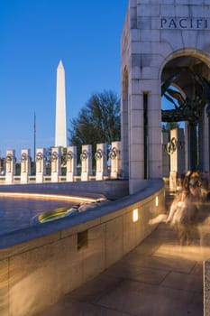 Night at the World War Two Memorial Washington Monument District of Columbia Illuminated Afternoon