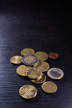 European Coins Euros Stack Metal Colors Currency Desk Black