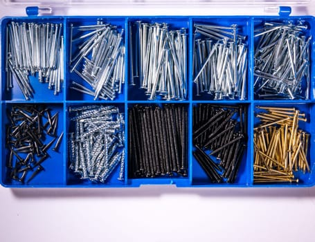 Nails Try Compartments Blue Tools Construction Metal Toolkit Box
