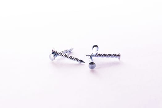 Nails Laying Table Metal White Background Silver Construction