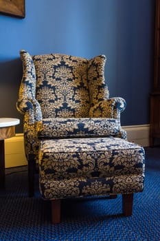 Navy Blue Yellow Paisley Texture Armchair Lounge Footrest Luxury Office