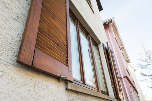 European Windows Wooden Shutters Old House Texture Outdoors Exterior