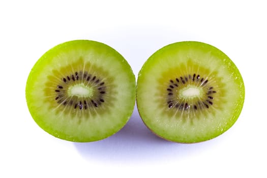 Fresh Kiwi Slice Half Cut Fruit Green Seeds Radial Texture Detail Isolated White Background Round Circle