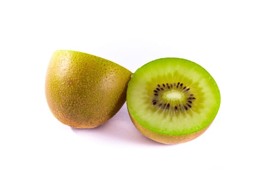 Fresh Kiwi Slice Half Cut Fruit Green Seeds Radial Texture Detail Isolated White Background Round Circle