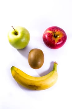 Fruits Apple Red Green Kiwi Banana Face Smiley Symbol Food Fresh Cooking White Isolated Background