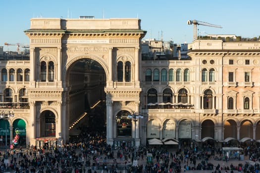 Galleria Vittorio Emanuele II Entryway Famous Destination Italy Architecture Shopping Mall During Christmas 2016 Traveling Winter Sightseeing Crowd