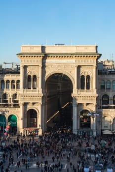 Galleria Vittorio Emanuele II Entryway Famous Destination Italy Architecture Shopping Mall During Christmas 2016 Traveling Winter Sightseeing Crowd