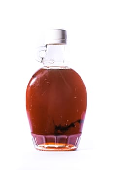 Glass Jar Jug Clear Brown Maple Syrup Container White Isolated Background Ingredient Food Sweet Dessert