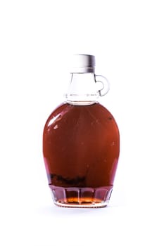 Glass Jar Jug Clear Brown Maple Syrup Container White Isolated Background Ingredient Food Sweet Dessert