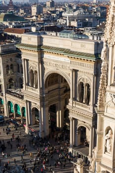 Galleria Vittorio Emanuele II Entryway Famous Destination Italy Architecture Shopping Mall During Christmas 2016 Traveling Winter Sightseeing Crowd