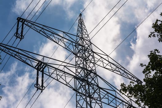 Metal Structures Tower Power Lines Perspective Daytime Blue Sky