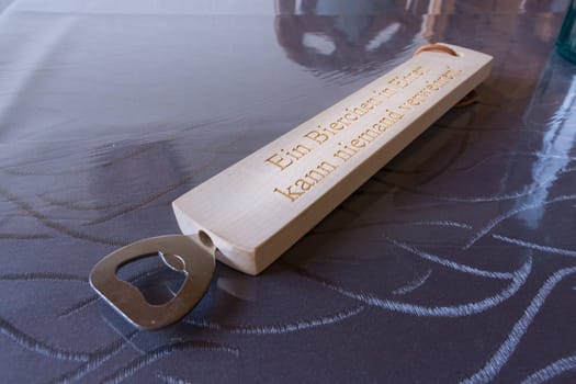 German Bottle Opener Beer Drinking Saying Cultural Wood Metal Object
