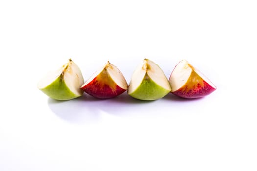 Green Red Apple Slices Fresh Fruit Delicious Quarters Pieces Snack White Isolated Background