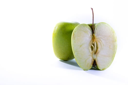 Green Granny Smith Apple Cross Section Slice Halves Fresh Fruit Closeup White Isolated Background