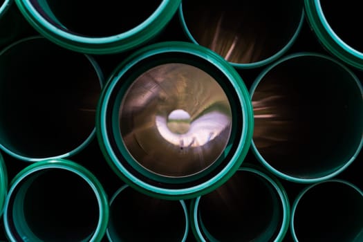 Green Abstract Flare Pipes Openings Glow Industrial Tubes