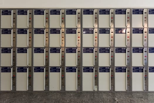 Grid Geometric Shot of Time Storage Lockers in Train Station
