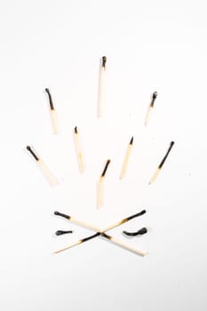 Match Stick Macro Detail Fire Symbol Safety White Isolated Background Charred Used Burned Burnt Black Wood Row Single Campfire