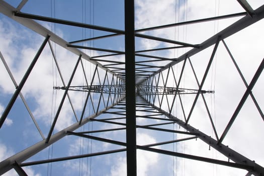 Metal Structures Tower Power Lines Perspective Daytime Blue Sky