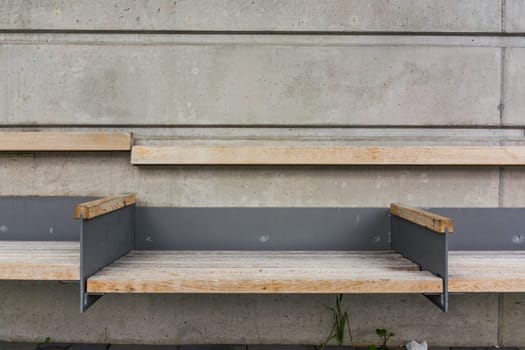 Lonely Bench Train Stop Concrete Wall Outdoors Wooden Arms