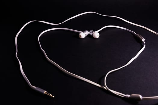 Headphones Earphones White Heart Shape Symbol Metaphor Love Music Black Background Accessory Wire