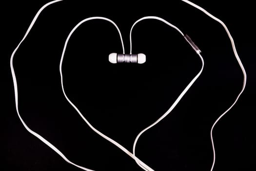 Headphones Earphones White Heart Shape Symbol Metaphor Love Music Black Background Accessory Wire
