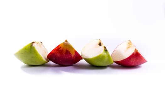 Green Red Apple Slices Fresh Fruit Delicious Quarters Pieces Snack White Isolated Background