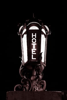Hotel Lamp Word Black White Inn Resort Motel Metal Frame Light Night Entrance Text Decoration Exterior