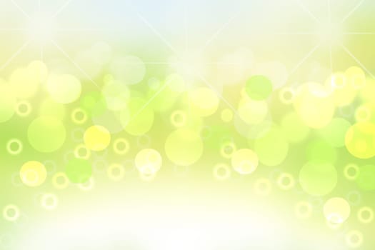 Abstract colorful gradient green yellow and white bokeh lights background texture. Space.