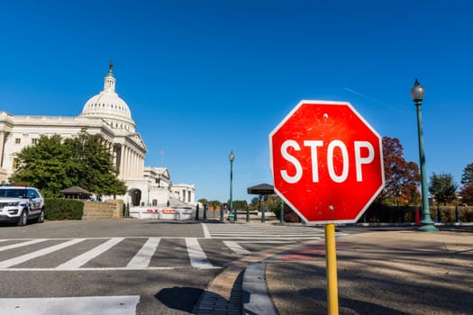 Stop Sign US Capitol Washington DC Outdoors Political Symbol Protest Traffic