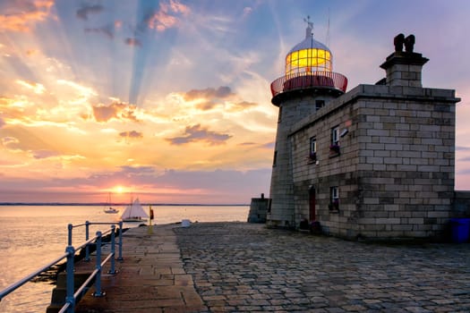Stunning Colorful Sunset over Howth Lighthouse Ireland Landscape