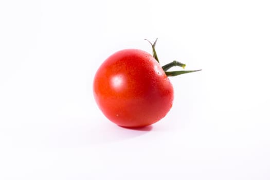 Single Tomato Vegetable Stem Cooking Fresh Ingredient Isolated White Background