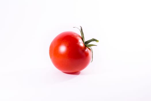 Single Tomato Vegetable Stem Cooking Fresh Ingredient Isolated White Background