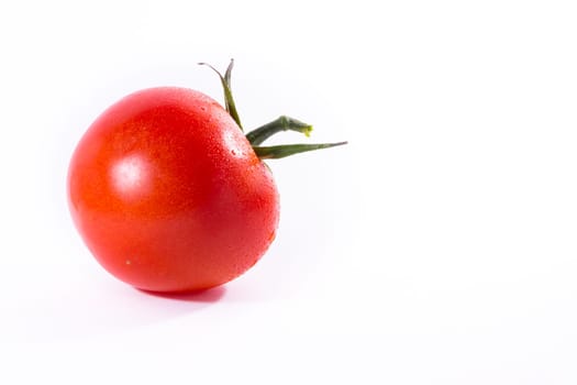 Single Tomato Vegetable Stem Cooking Fresh Ingredient Isolated White Background