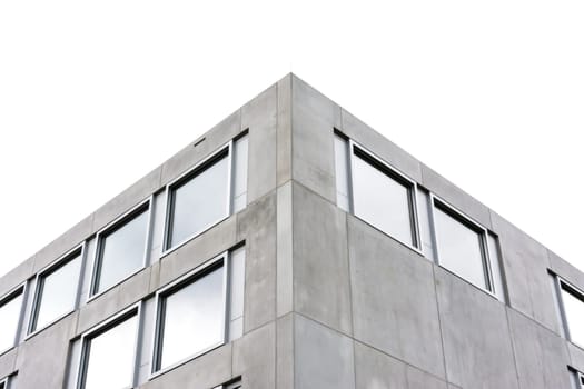 Symmetric Contemporary Architecture Concrete Square Geometric Building Office Corner Isolated White Background Structure Windows