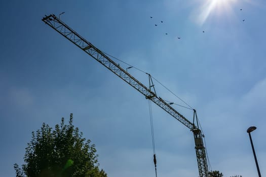Small White Crane Frame Blue Sky Daylight Construction Industry
