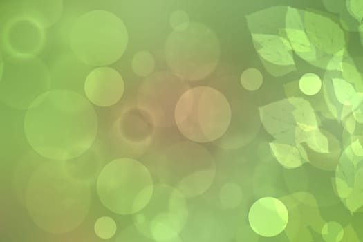 Sunny abstract bright gree bokeh autumn background texture with leaves. Space for your design.