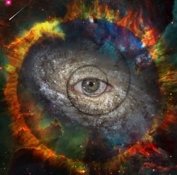 Eye of God in the center of galaxy. Time spirals and burning ring