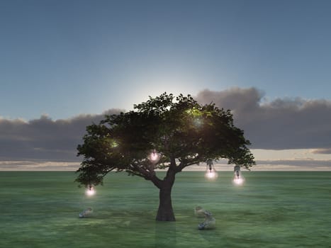 Tree of ideas. Light bulbs like a fruit